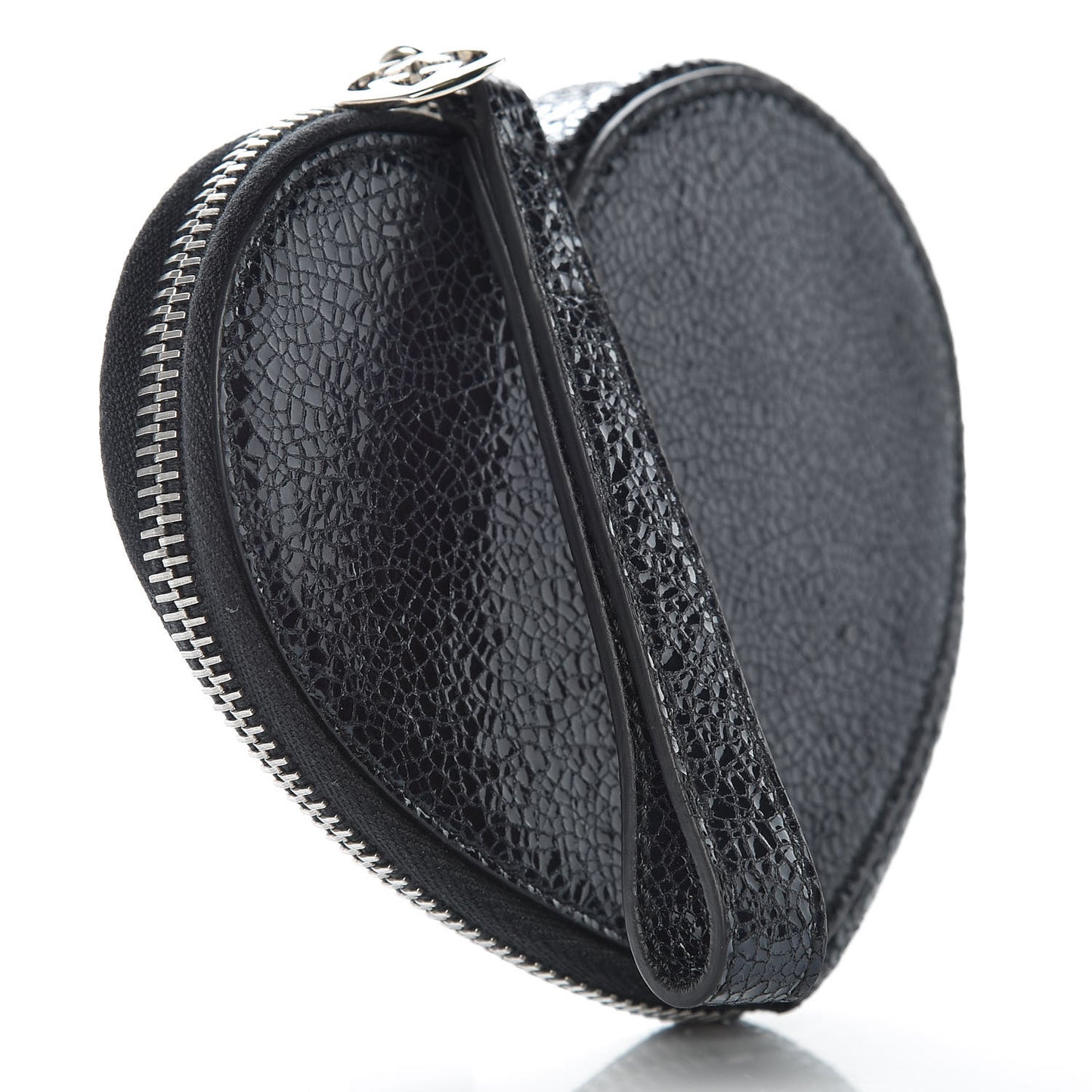 Crackled Calfskin Heart Coin Purse Navy