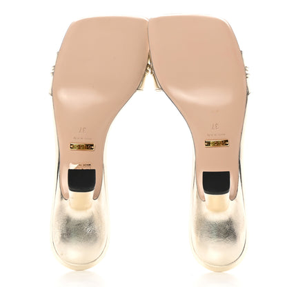 Gucci Metallic Nappa Dora Tiger Head Mid Heel Slide Sandals 37 Gold 5 of 15