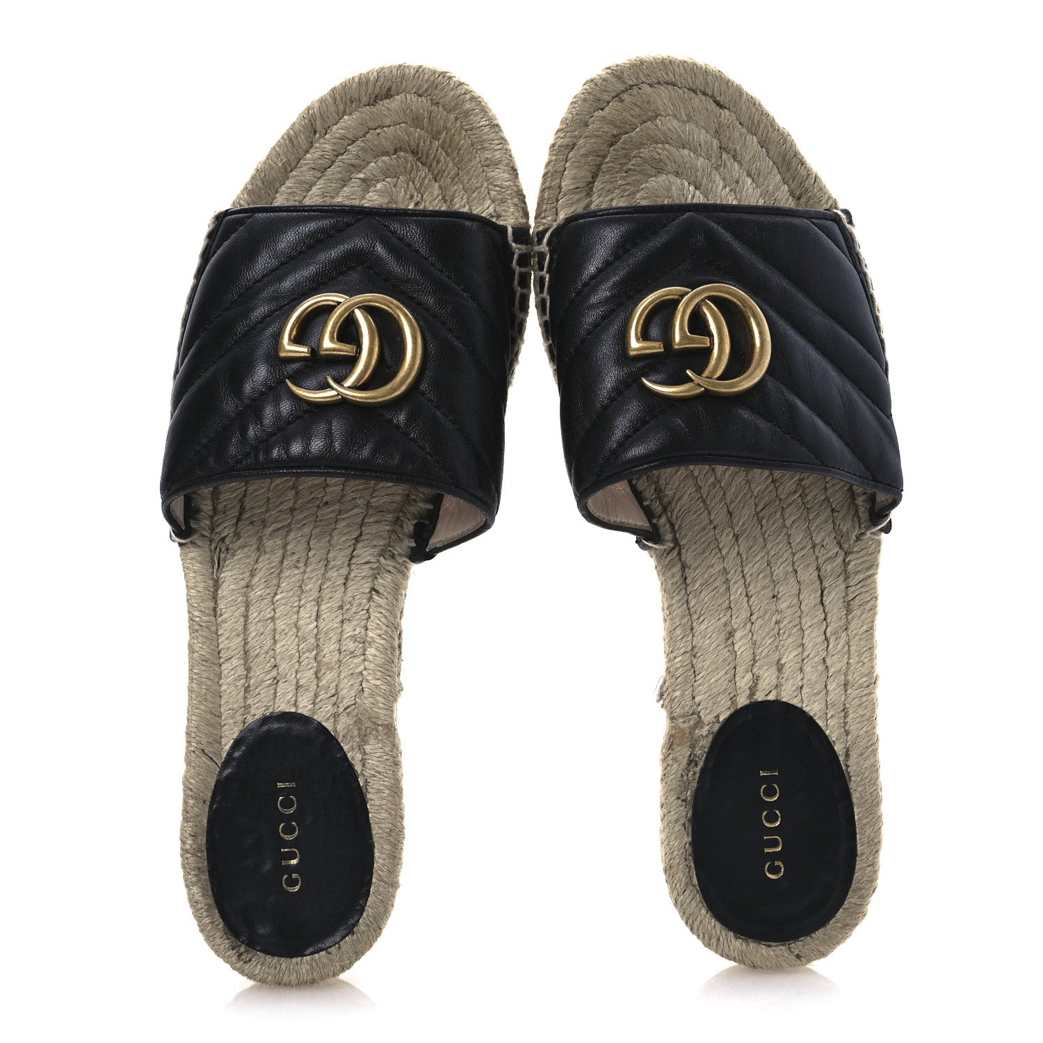 Gucci Nappa Matelasse GG Marmont Espadrille Slide Sandals 38 Black 2 of 14