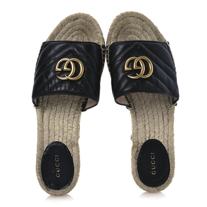 Gucci Nappa Matelasse GG Marmont Espadrille Slide Sandals 38 Black 2 of 14