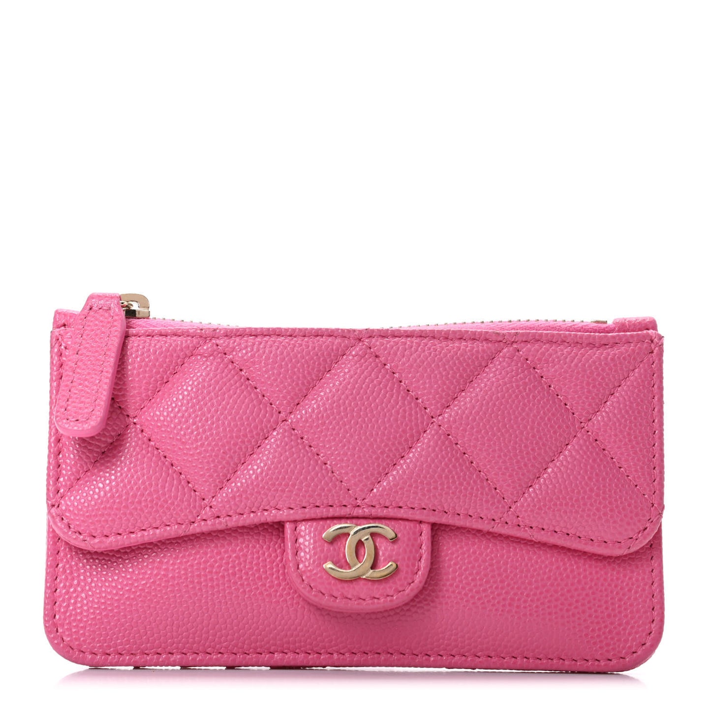 Caviar Quilted Flap Zip Card Holder Pink