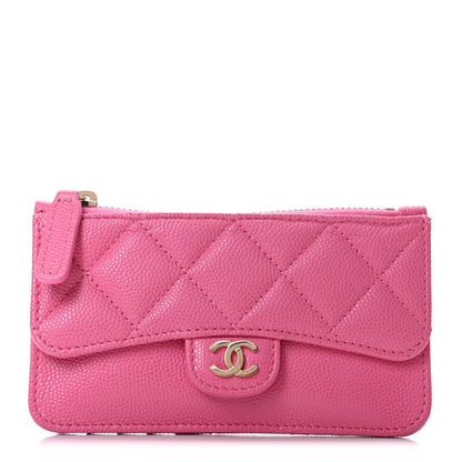 Chanel Caviar Quilted Flap Zip Card Holder Pink 1 of 8