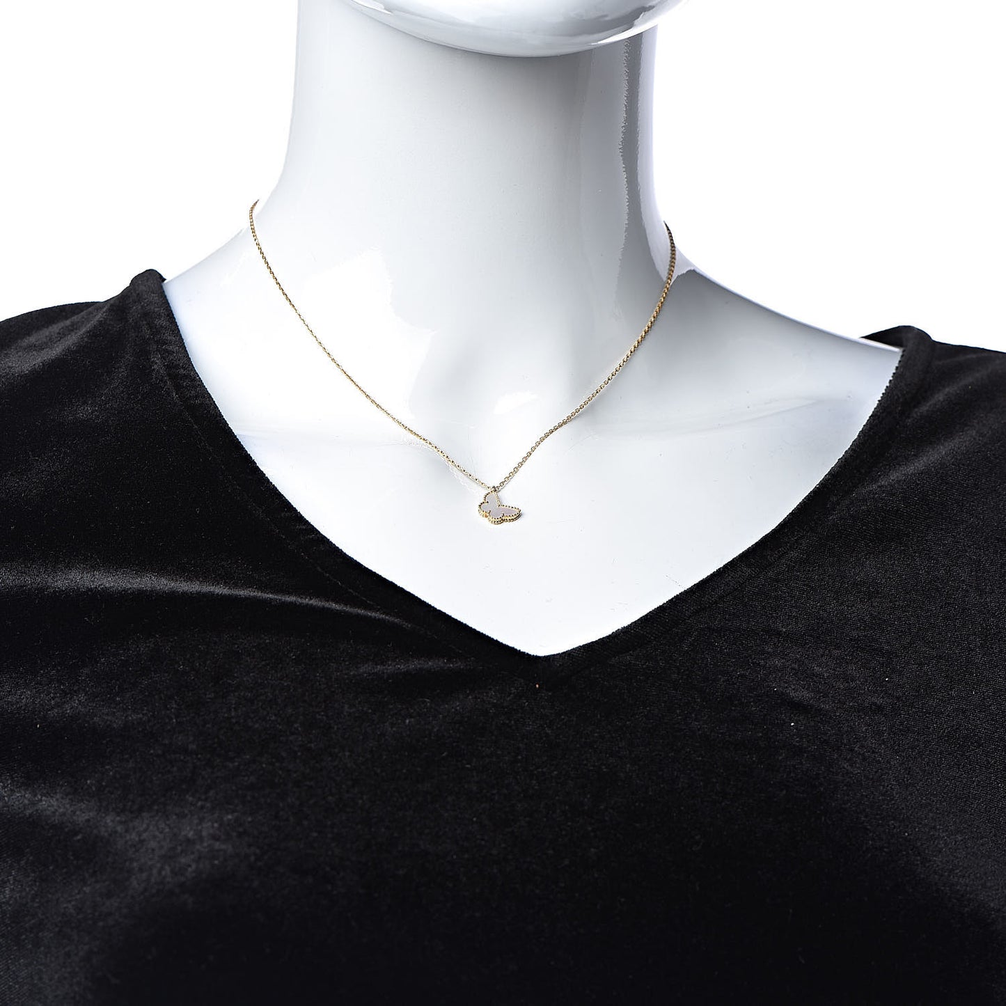 18K Yellow Gold Mother of Pearl Sweet Alhambra Butterfly Pendant Necklace