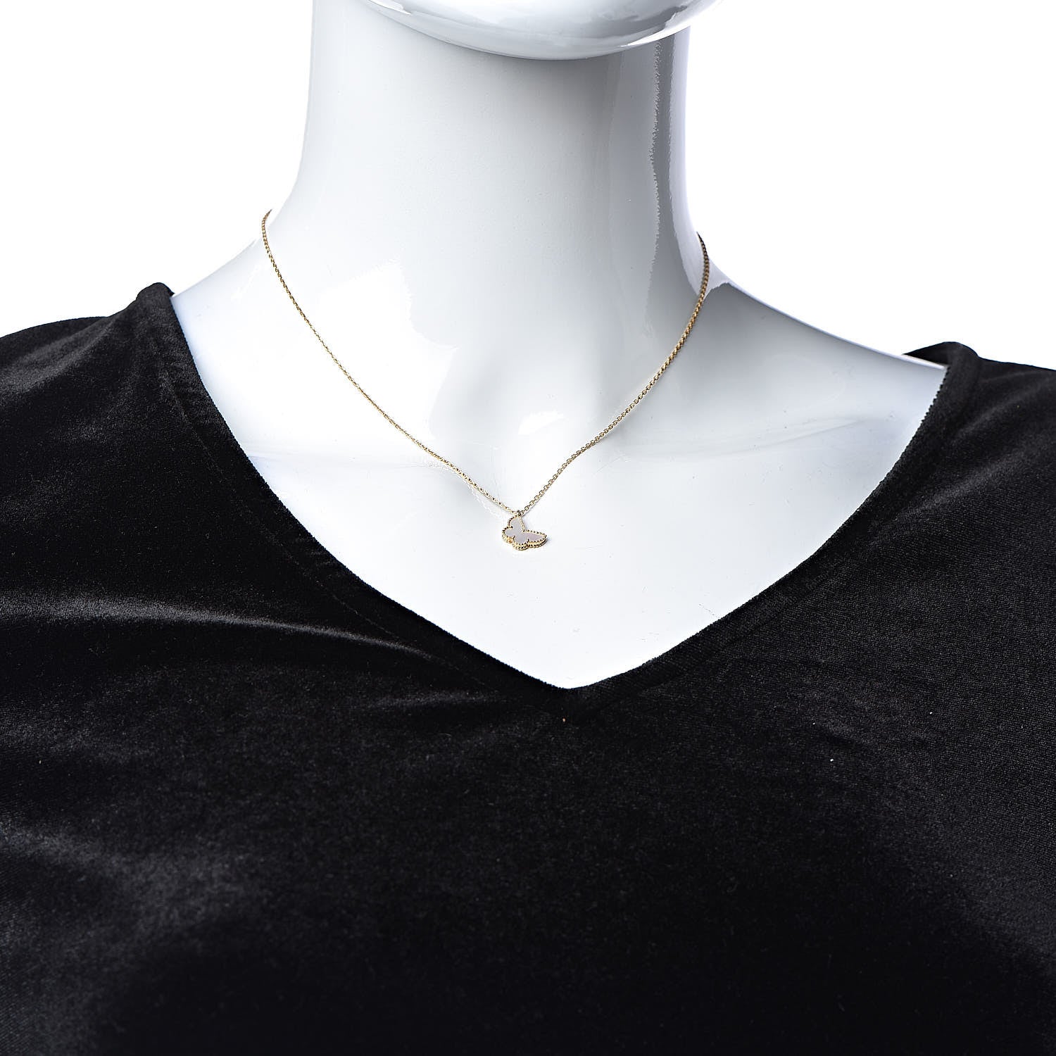 Van Cleef & Arpels 18K Yellow Gold Mother of Pearl Sweet Alhambra Butterfly Pendant Necklace 2 of 7