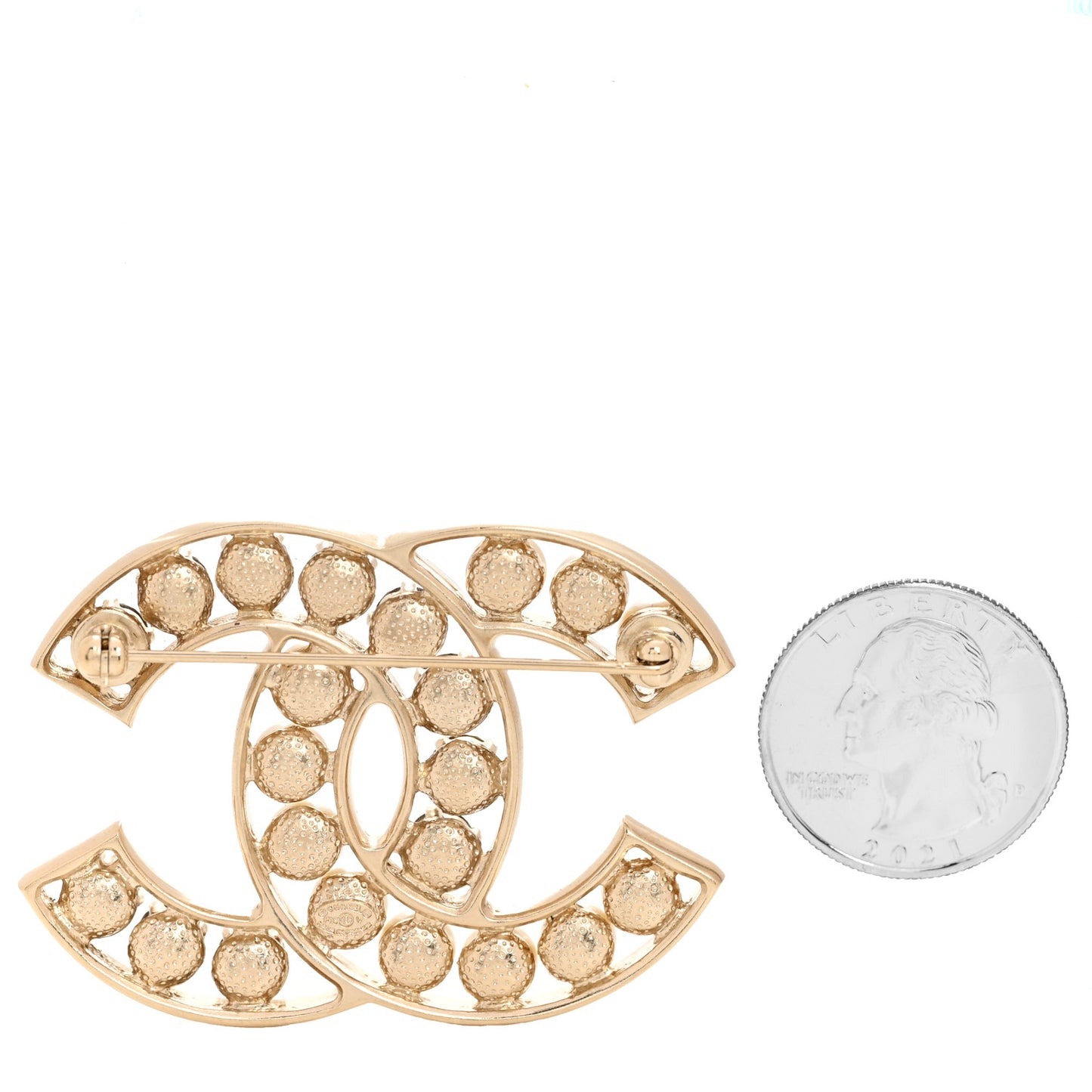 Pearl Crystal CC Brooch Gold Pearly White