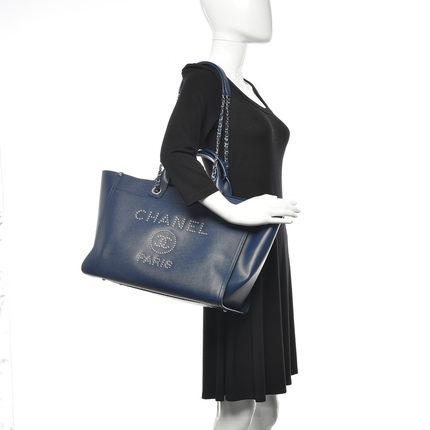 Chanel Caviar Large Studded Deauville Tote Navy 2 of 10