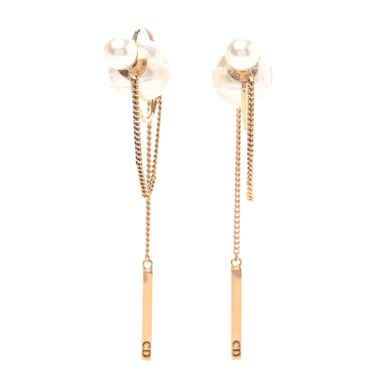 Christian Dior Pearl Tribales Dangle Chain Earrings Gold 1 of 4