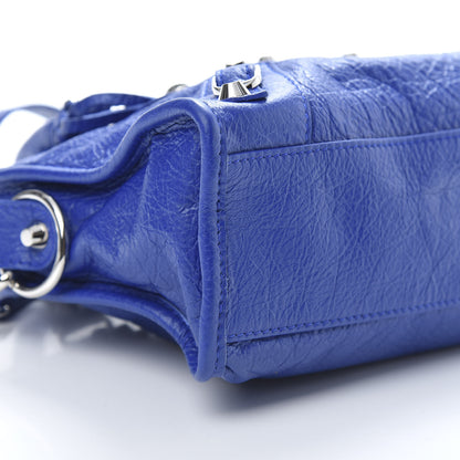 Balenciaga Agneau Classic Silver Hardware Mini City Logo Strap Bleu Electric Black 9 of 10
