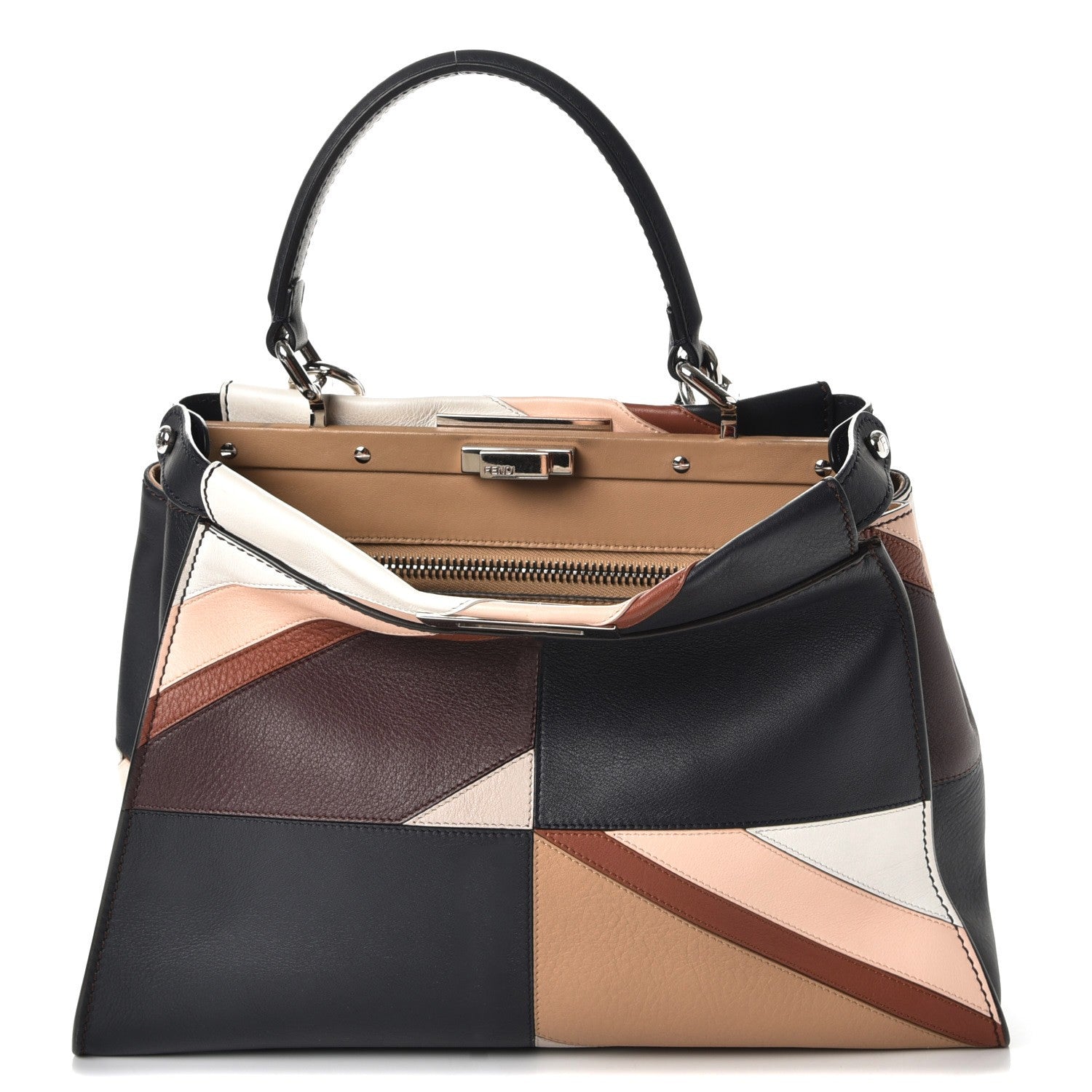 Fendi Vitello Seta Patchwork Medium Peekaboo Iconic Satchel Night Blue Multicolor 1 of 11