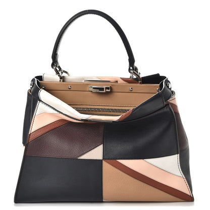 Fendi Vitello Seta Patchwork Medium Peekaboo Iconic Satchel Night Blue Multicolor 1 of 11