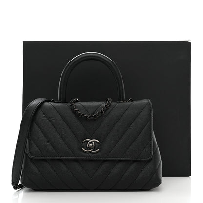 Chanel Caviar Chevron Quilted Mini Coco Handle Flap So Black 11 of 11