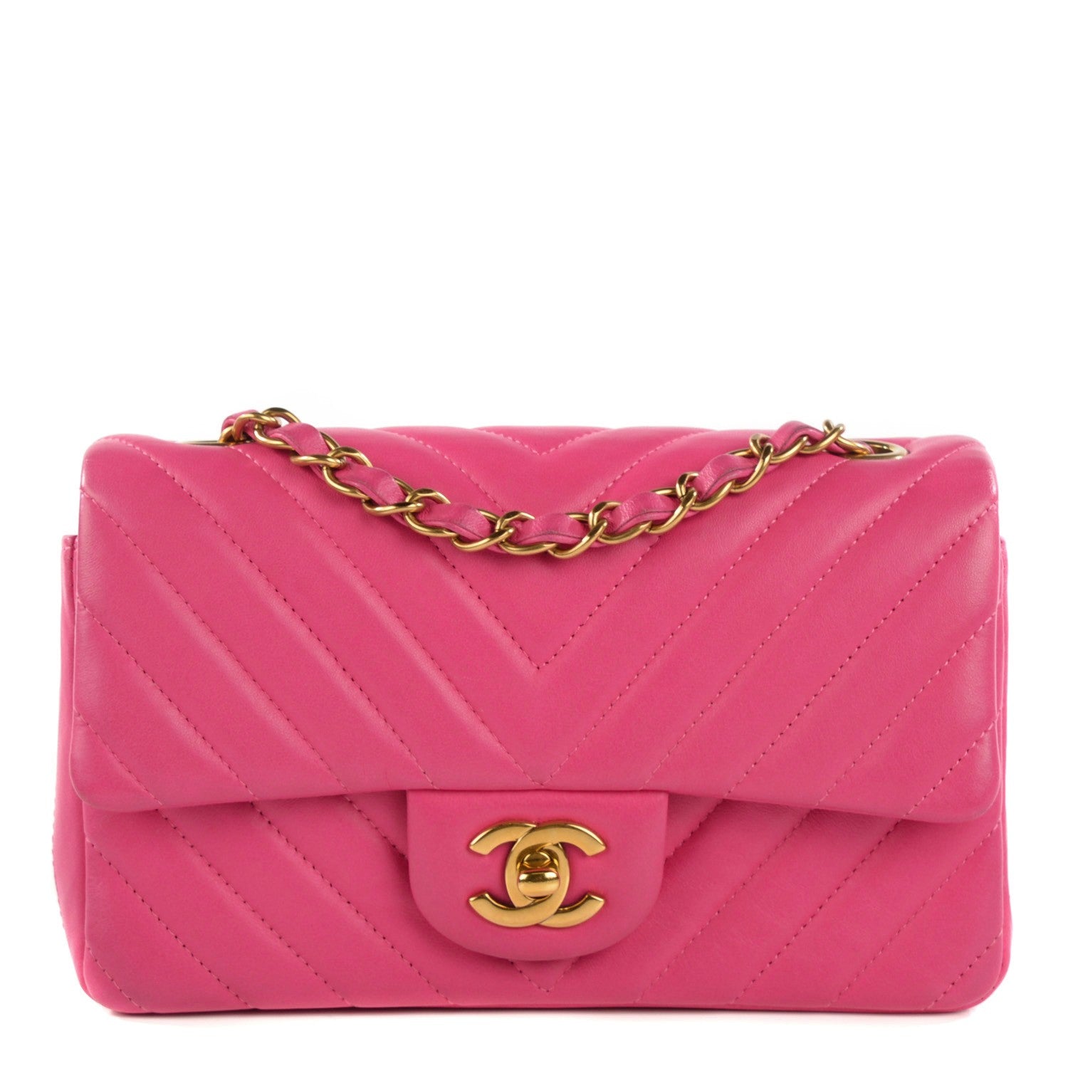 Chanel Lambskin Chevron Quilted Mini Rectangular Flap Fuchsia 1 of 8