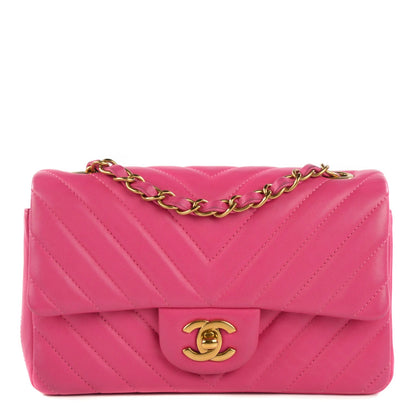Chanel Lambskin Chevron Quilted Mini Rectangular Flap Fuchsia 1 of 8