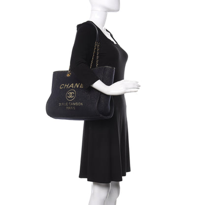 Chanel Lurex Canvas Small Deauville Tote Navy Blue Gold 2 of 11