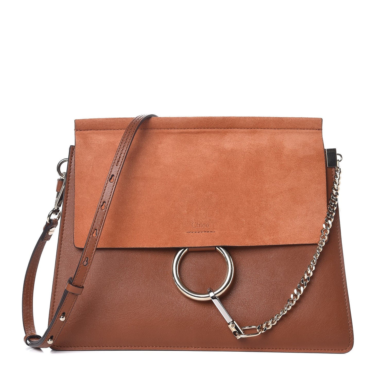 Suede Calfskin Medium Faye Shoulder Bag Tobacco