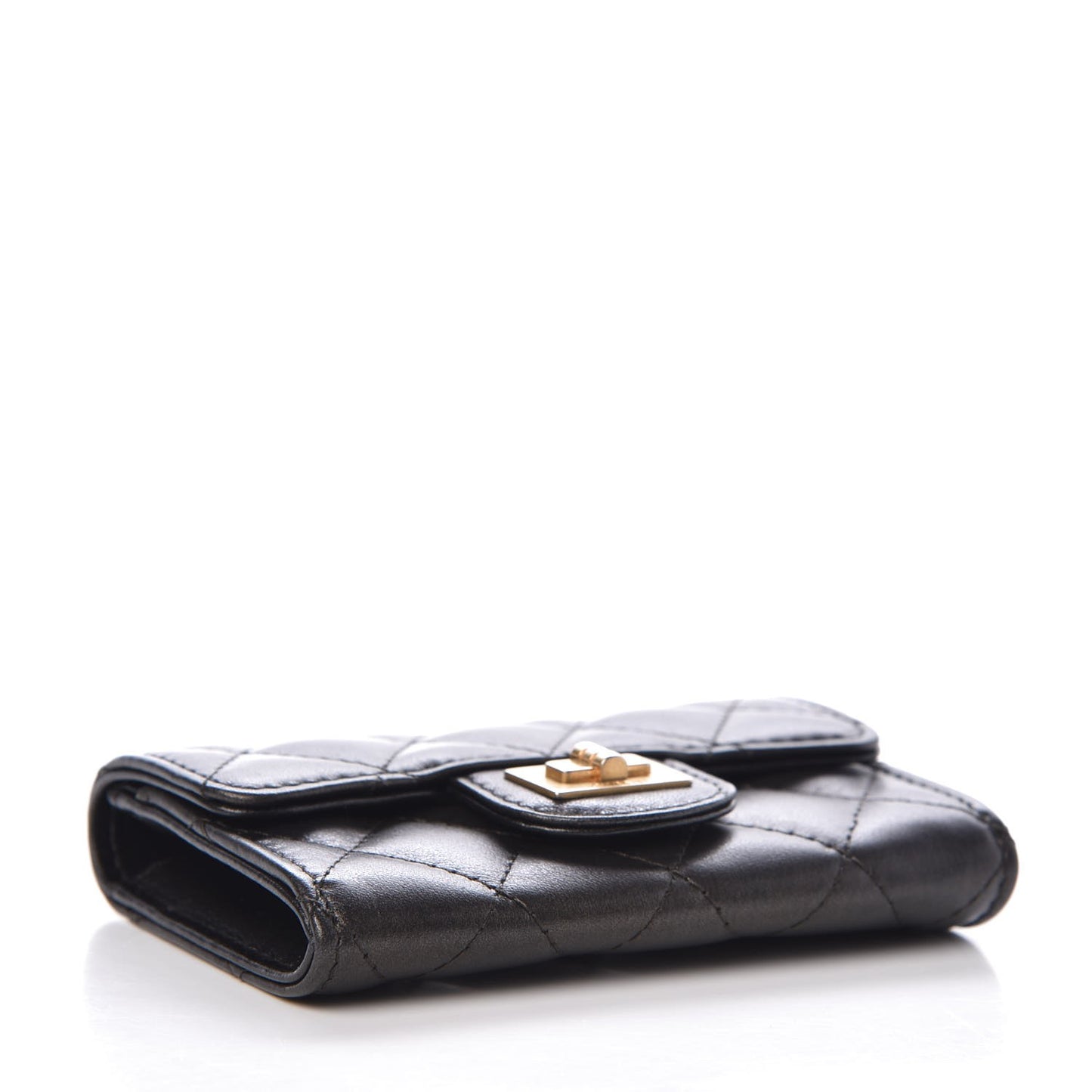 Metallic Calfskin Quilted Reissue Card Holder Wallet Charcoal