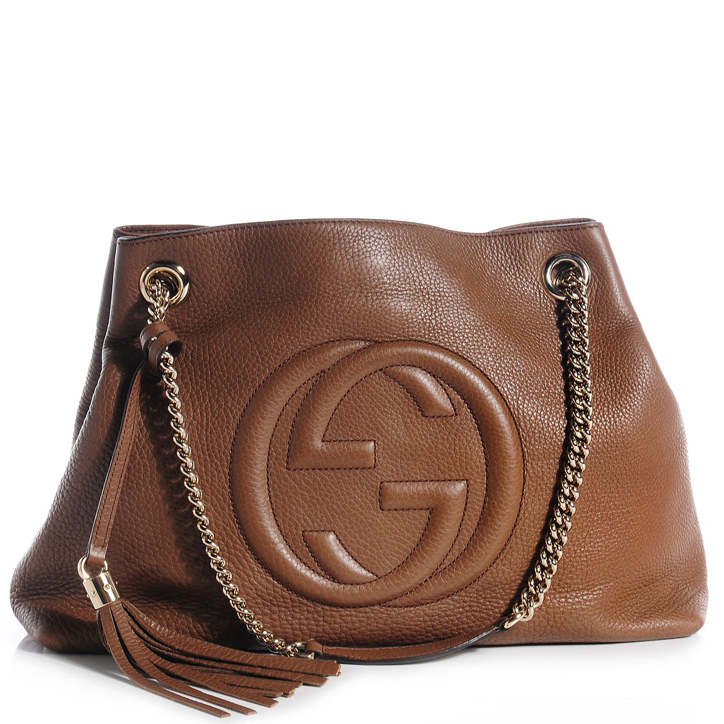 Pebbled Calfskin Medium Soho Chain Shoulder Bag Maple Brown