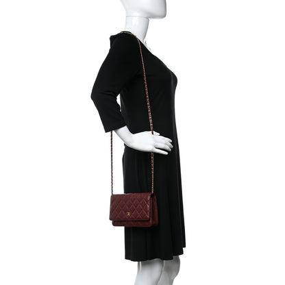 Chanel Lambskin Quilted Wallet On Chain WOC Burgundy 2 of 12