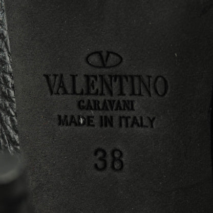 Valentino Garavani Pebbled Calfskin Onyx Rockstud Rolling Ankle Strap 100mm Pumps 38 Black 7 of 7