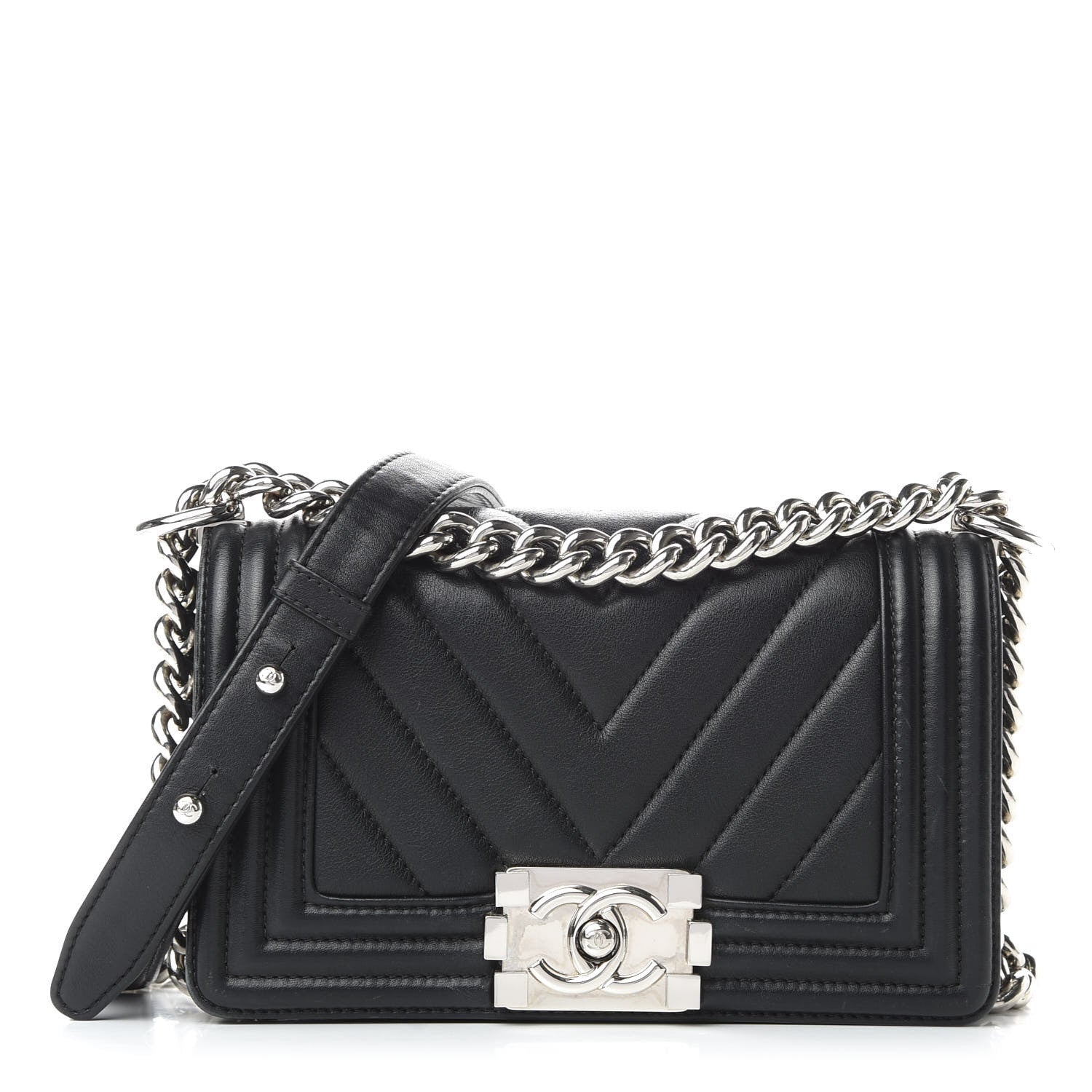 Chanel Calfskin Chevron Quilted Small Boy Flap Black 1 of 10