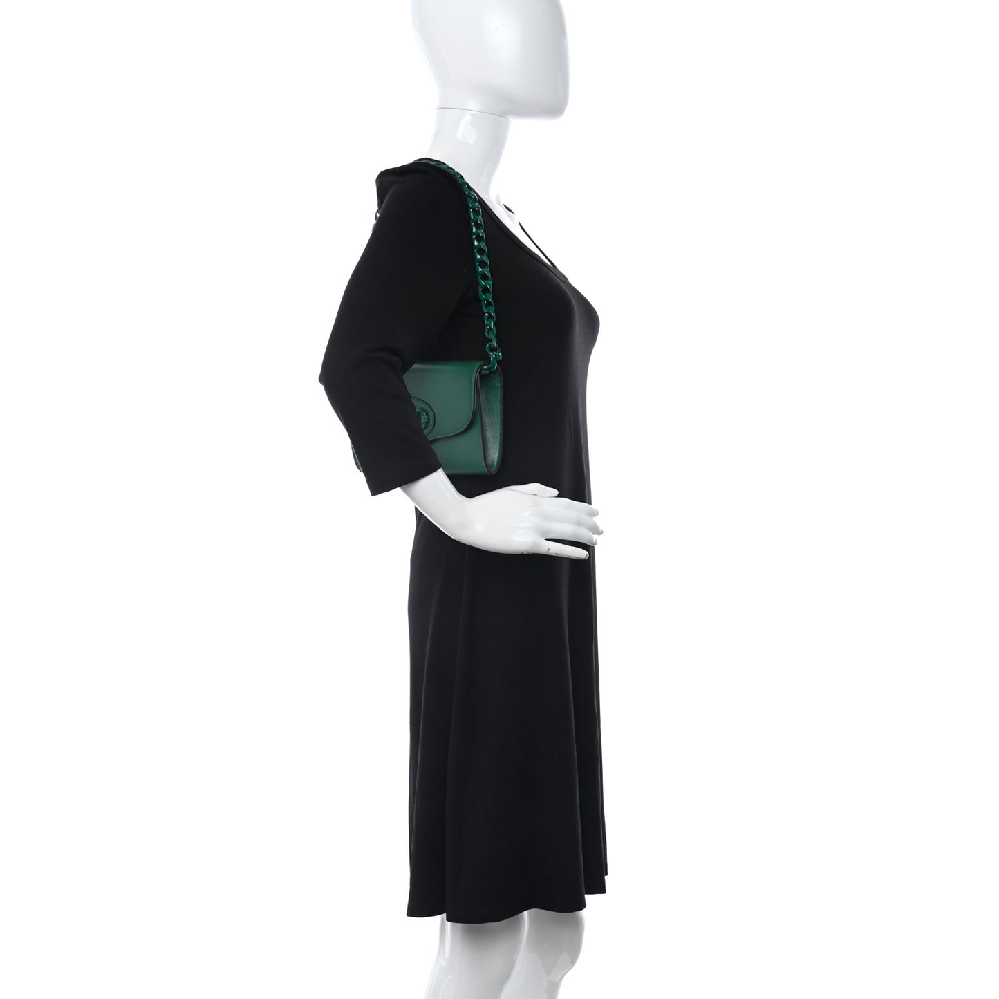 Azalea Calfskin Web Monochrome Mini Horsebit 1955 Chain Shoulder Bag Emerald