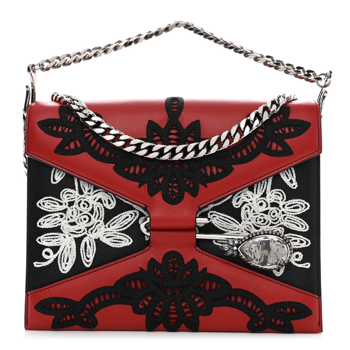 Calfskin Anglaise Embroidered Pin Bag Lust Red Black