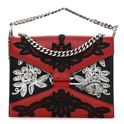 Alexander McQueen Calfskin Anglaise Embroidered Pin Bag Lust Red Black 1 of 15