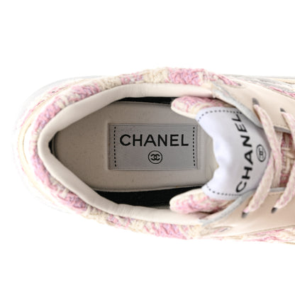 Chanel Tweed Suede Calfskin Womens CC Sneakers 39.5 Pink Ecru 6 of 7