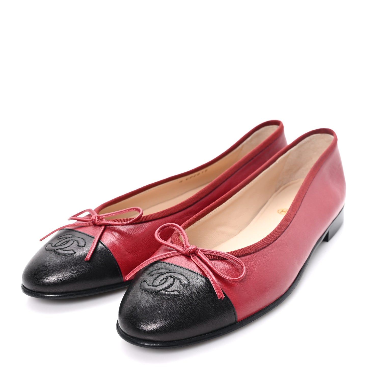 Lambskin CC Cap Toe Ballerina Flats 38.5 Red Black