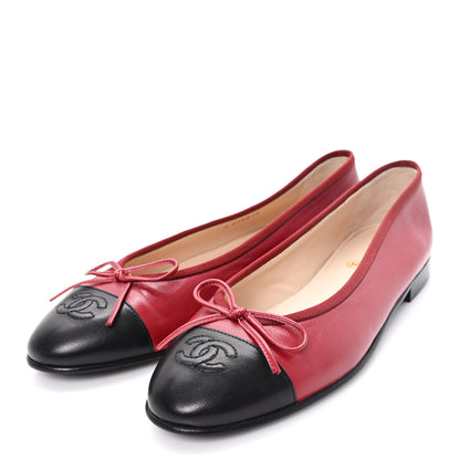 Chanel Lambskin CC Cap Toe Ballerina Flats 38.5 Red Black 4 of 9