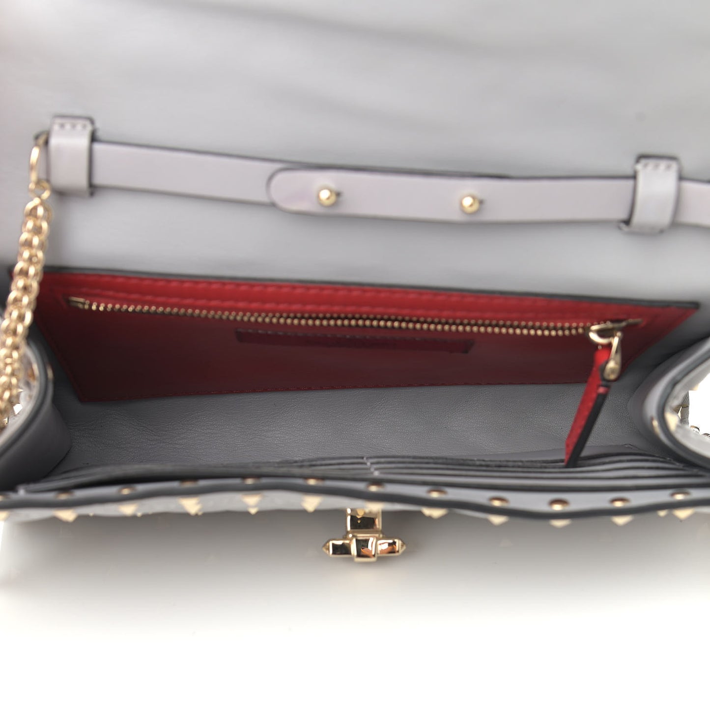 Nappa Rockstud Spike Wallet on Chain Pastel Grey