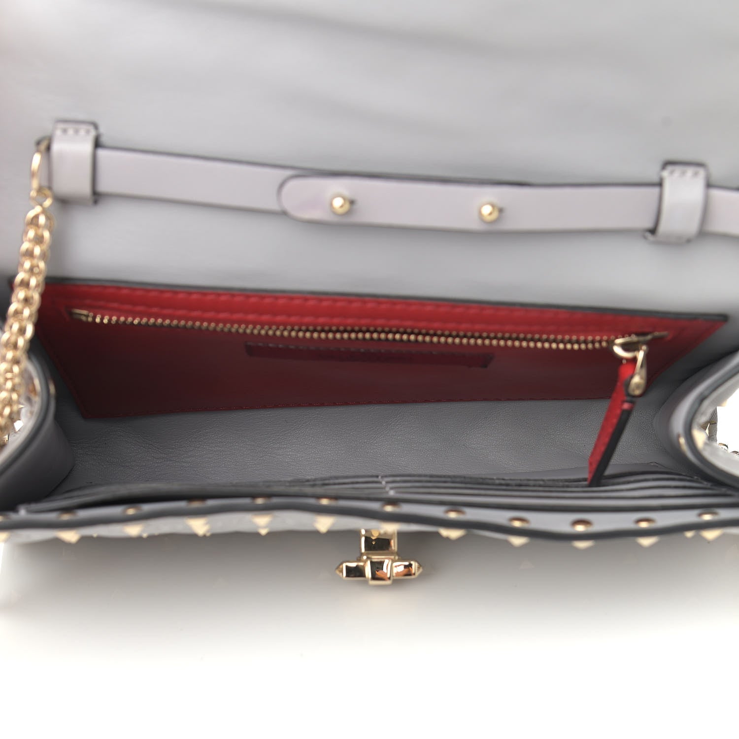 Valentino Garavani Nappa Rockstud Spike Wallet on Chain Pastel Grey 5 of 10