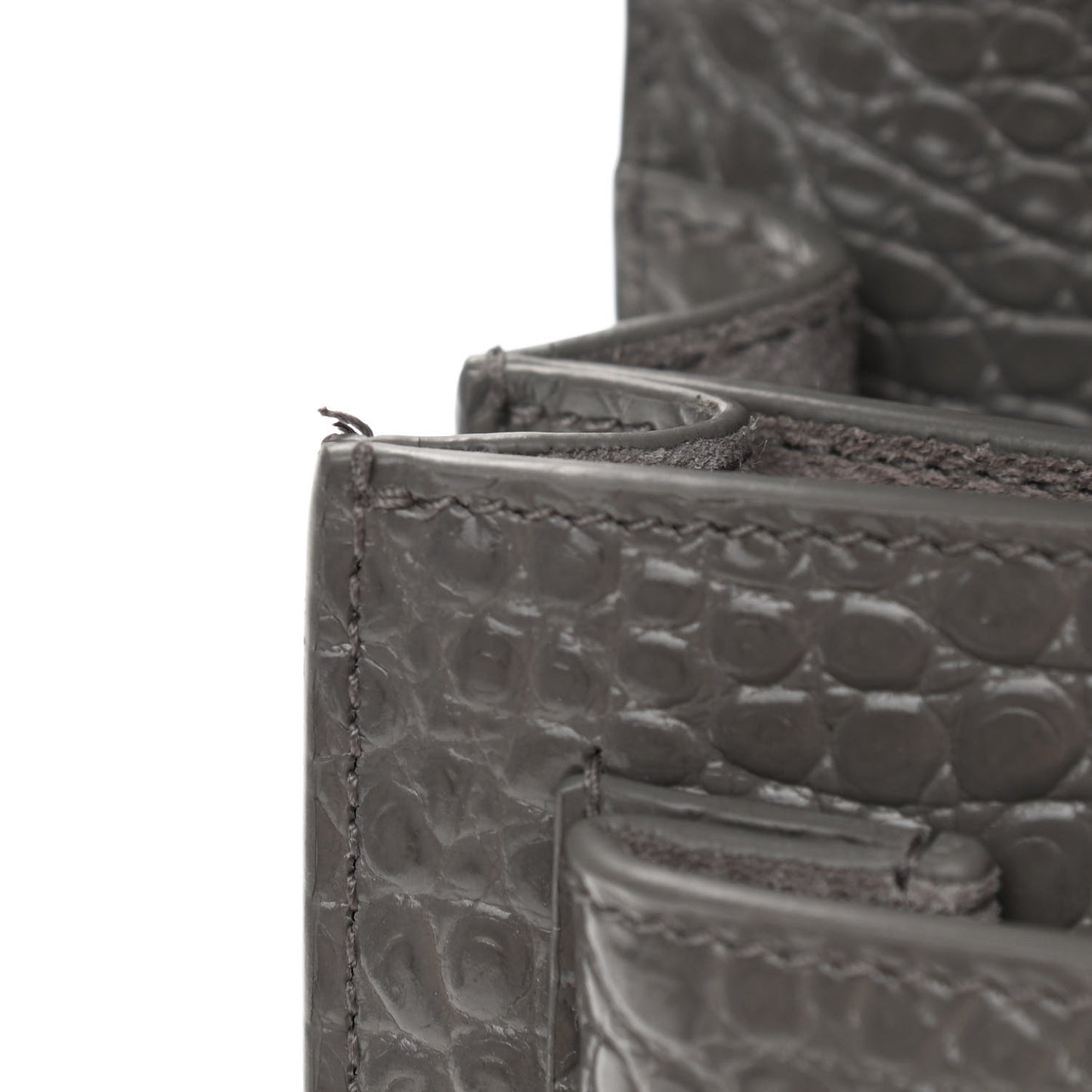 Calfskin Crocodile Embossed Medium Monogram Sunset Fog