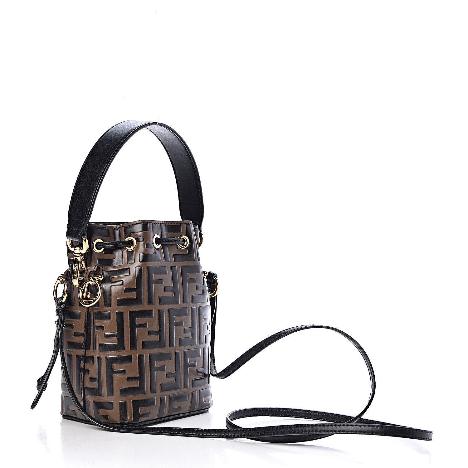 Fendi Vitello Liberty F is Fendi Bi-Color FF 1974 Embossed Mini Mon Tresor Bucket Bag Maya Black 3 of 9
