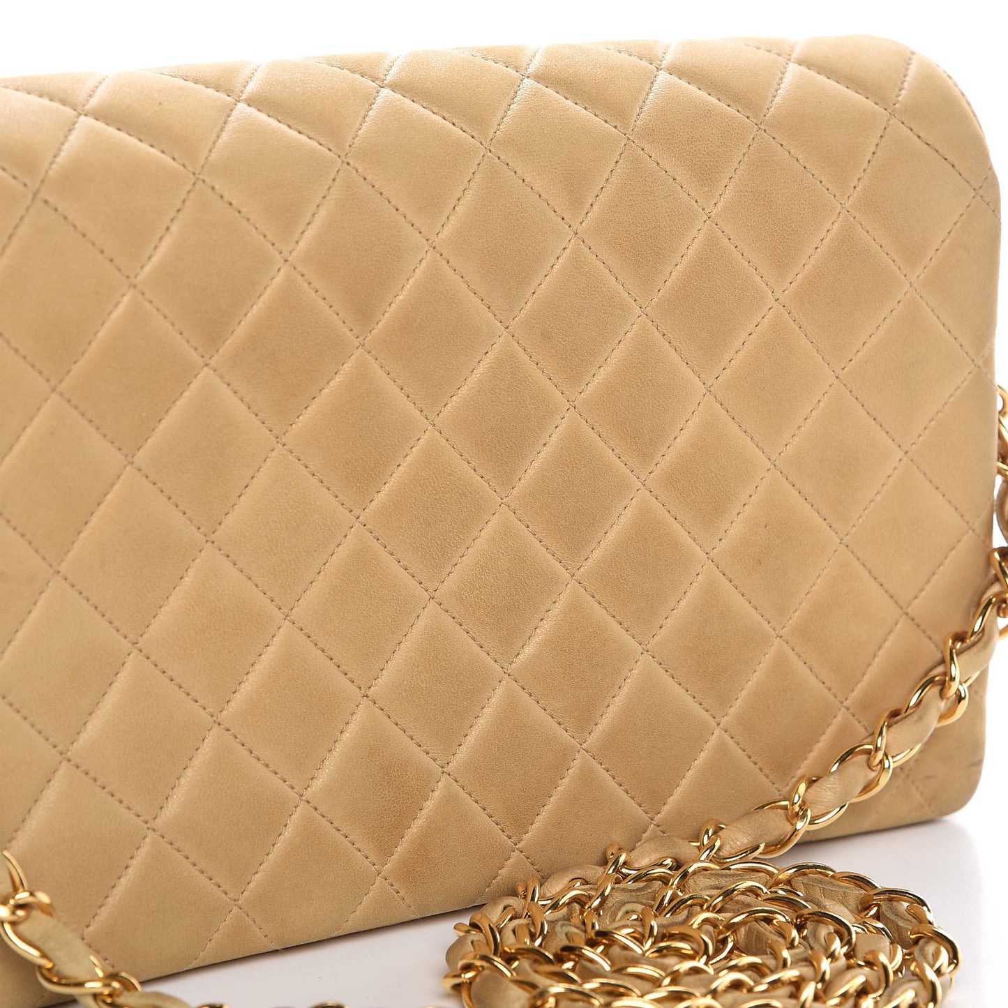 Lambskin Quilted Small Single Flap Beige
