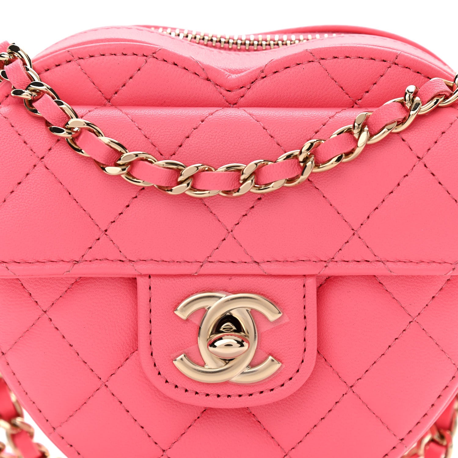 Chanel Lambskin Quilted CC In Love Heart Clutch With Chain Pink 8 of 11