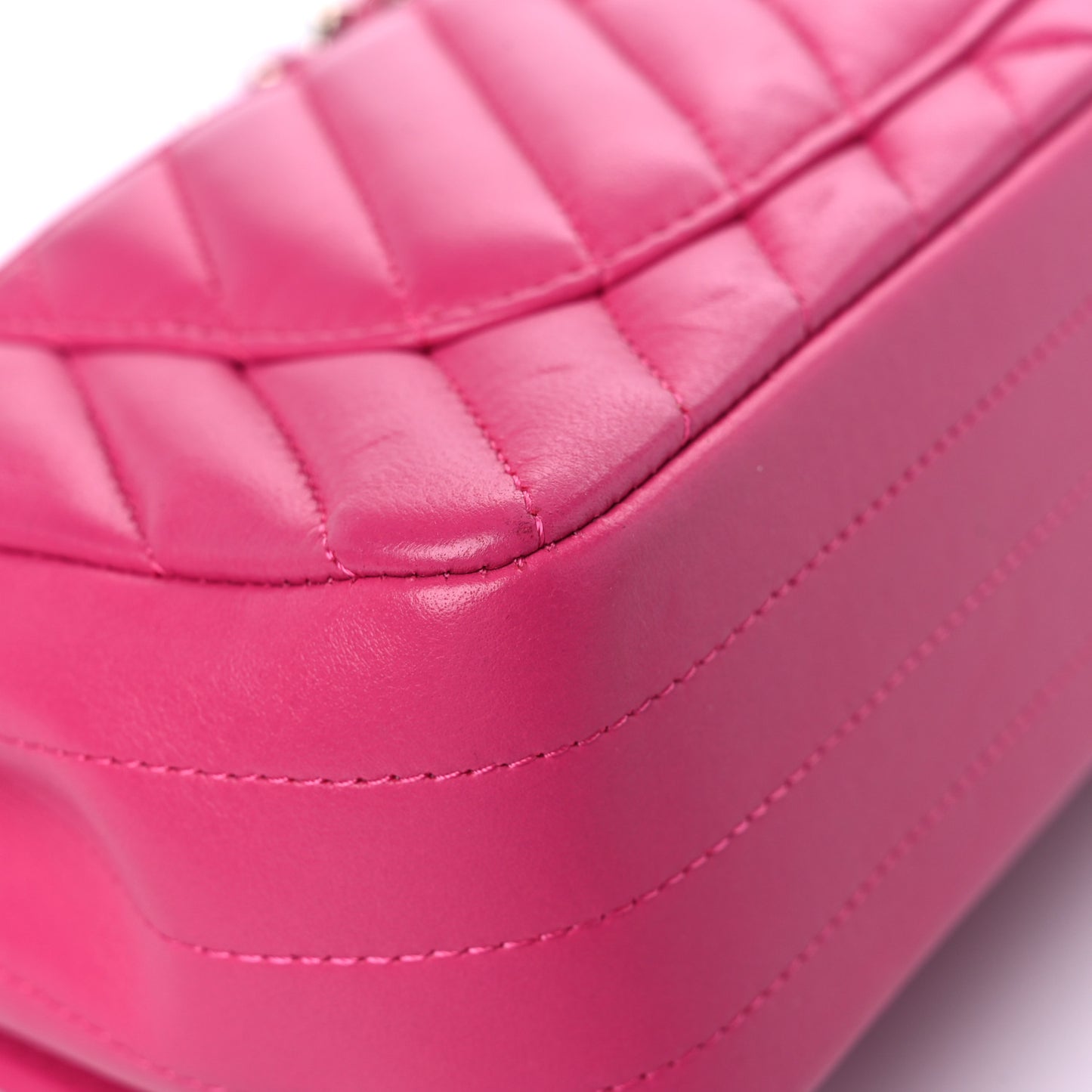 Lambskin Chevron Quilted Mini Rectangular Flap Dark Pink