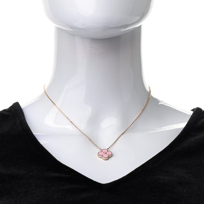 Van Cleef & Arpels 18K Rose Gold Diamond Pink Porcelain Vintage Alhambra Pendant Necklace 2 of 7
