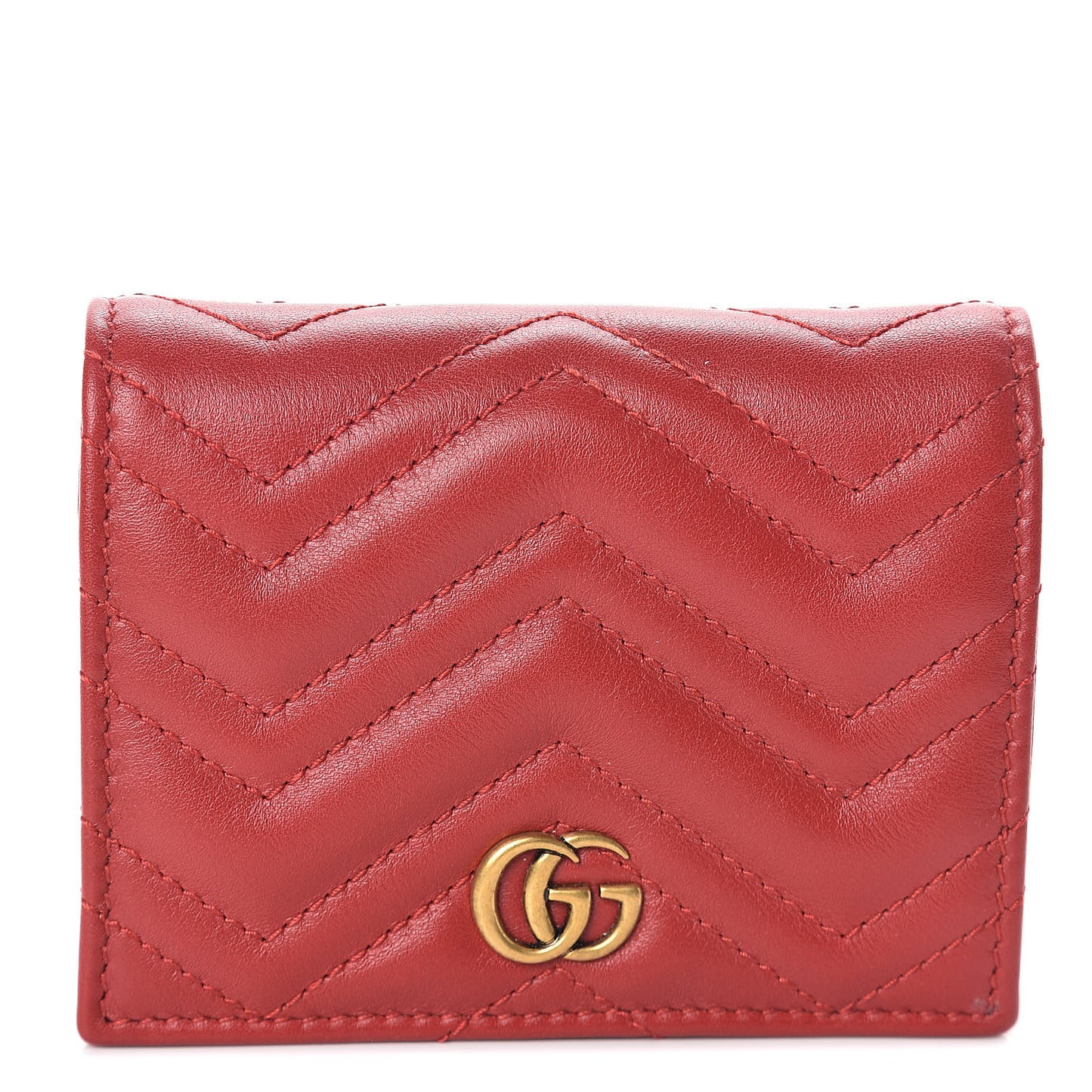 Calfskin Matelasse GG Marmont Card Case Wallet Hibiscus Red