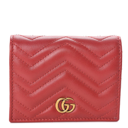 Gucci Calfskin Matelasse GG Marmont Card Case Wallet Hibiscus Red 1 of 7