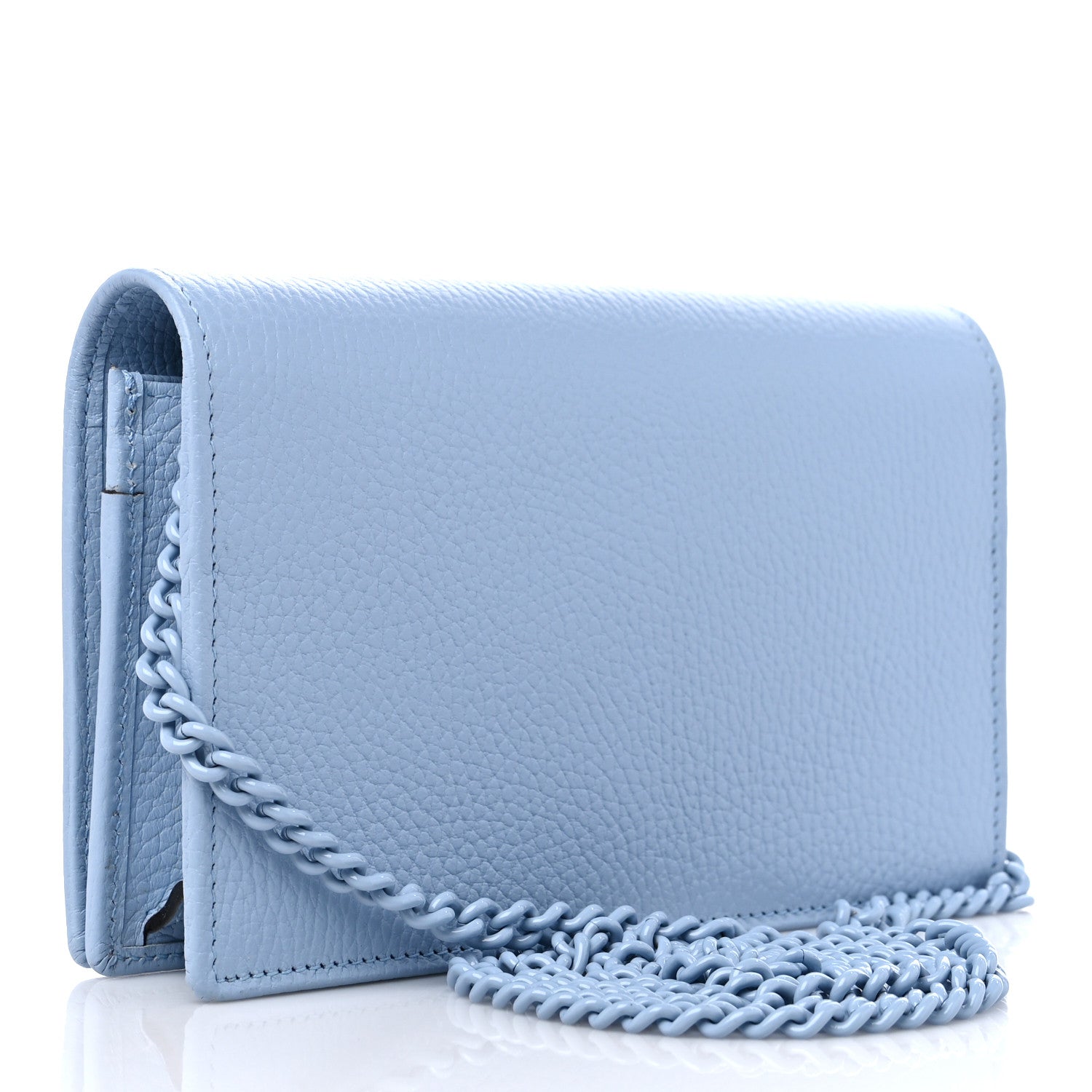 Gucci Dollar Calfskin Enamel Monochrome Mini GG Marmont Chain Wallet Porcelain Light Blue 3 of 9