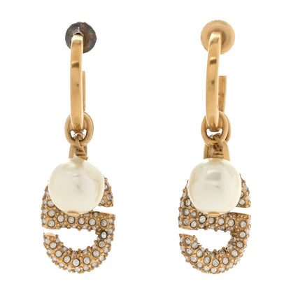 Christian Dior Pearl Crystal CD Hoop Earrings Gold 1 of 4