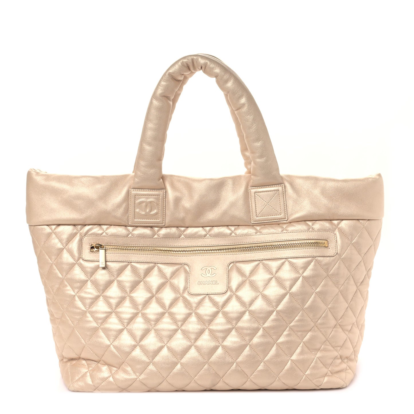 Metallic Lambskin Quilted Large Coco Cocoon Tote Light Gold