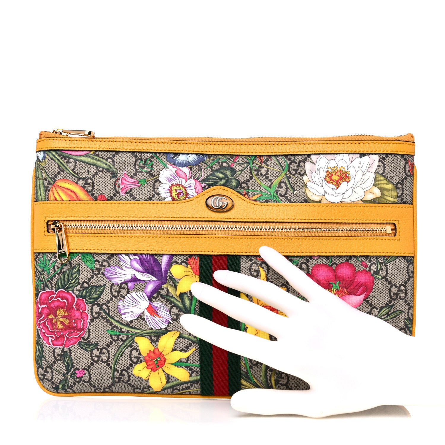 Gucci GG Supreme Monogram Flora Large Ophidia Pouch Clutch Beige Multicolor Crop 2 of 7