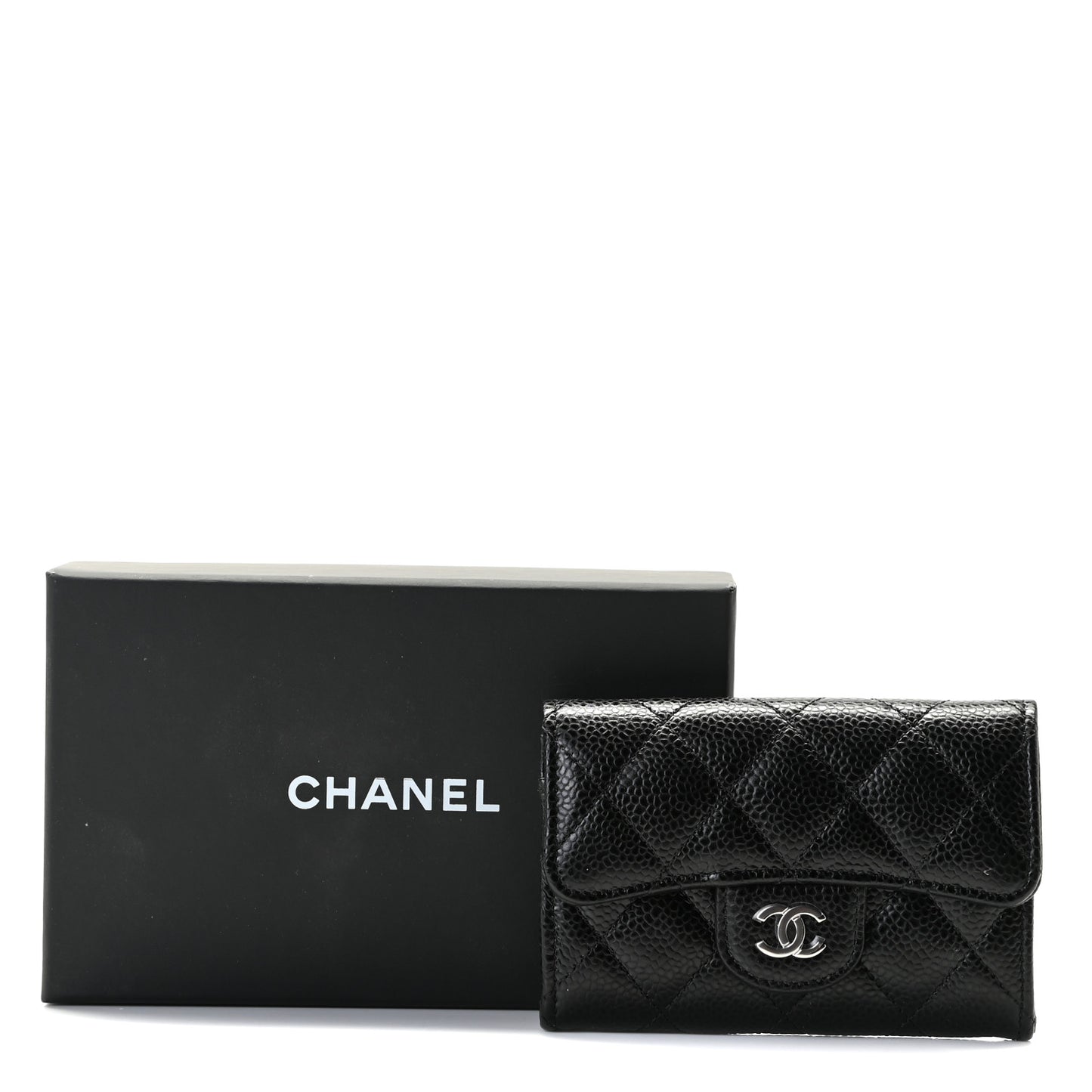 Caviar Quilted Flap Card Holder Wallet Black