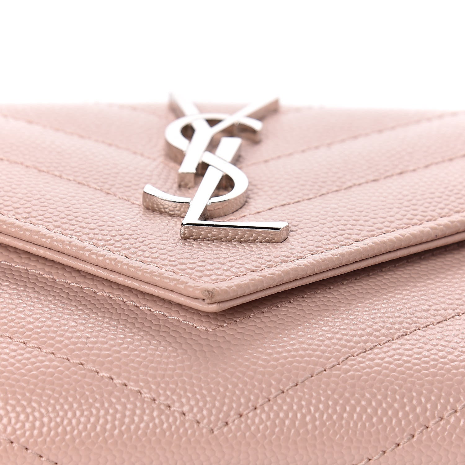 Saint Laurent Grain De Poudre Matelasse Chevron Small Monogram Envelope Wallet Pale Blush 8 of 9