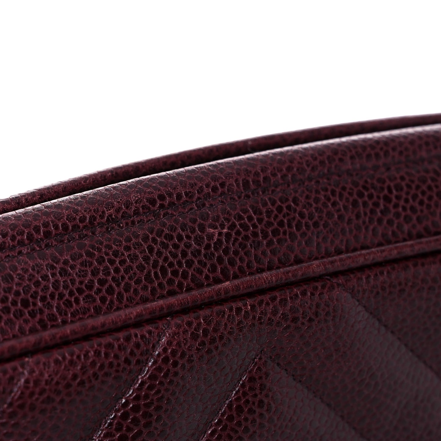 Caviar Chevron Quilted Tassel Camera Case Burgundy