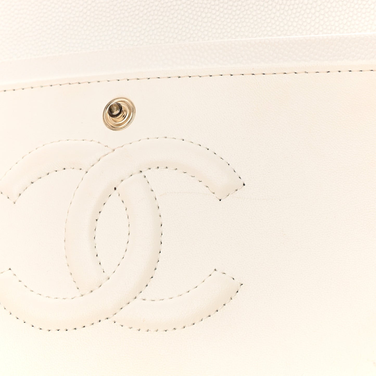 Caviar Quilted Medium Double Flap White