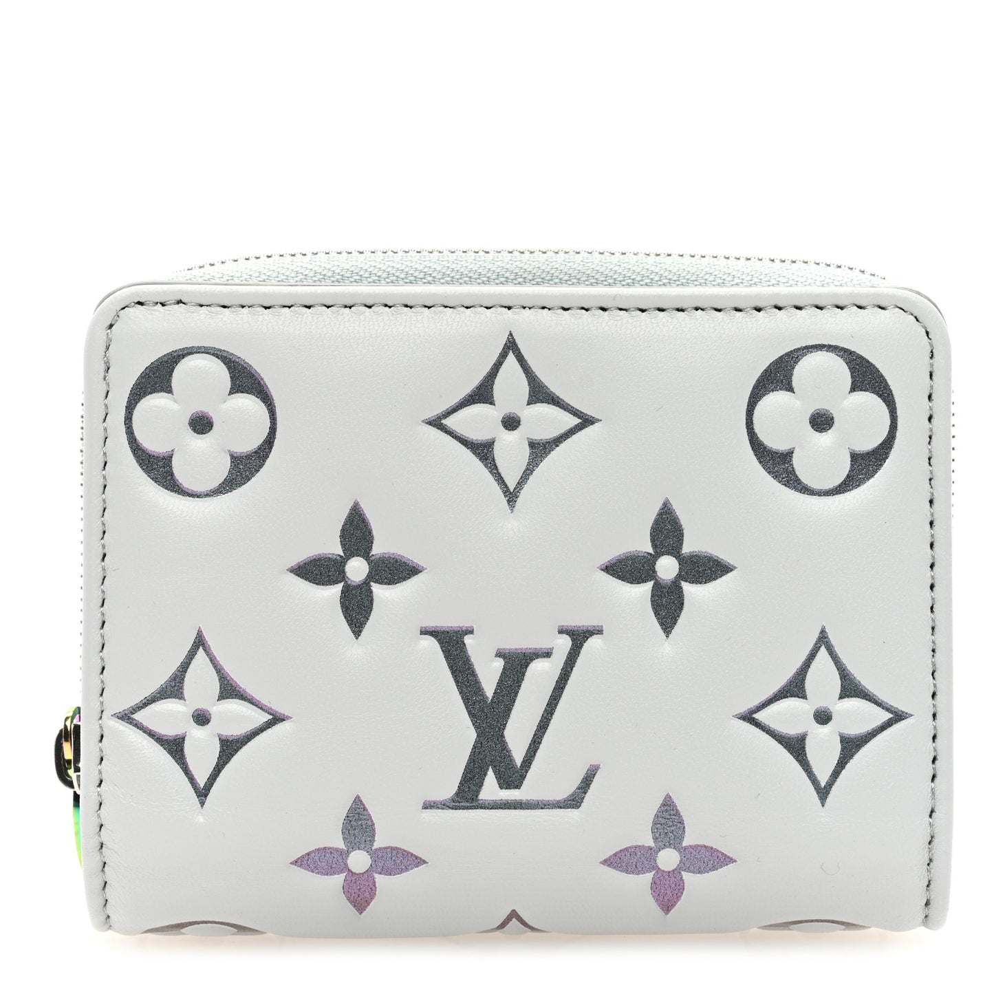 Lambskin Embossed Monogram LV Ski Lou Coussin Wallet Gray
