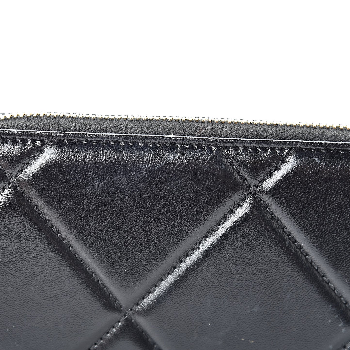 Lambskin Quilted Large Gusset Zipped Wallet Black
